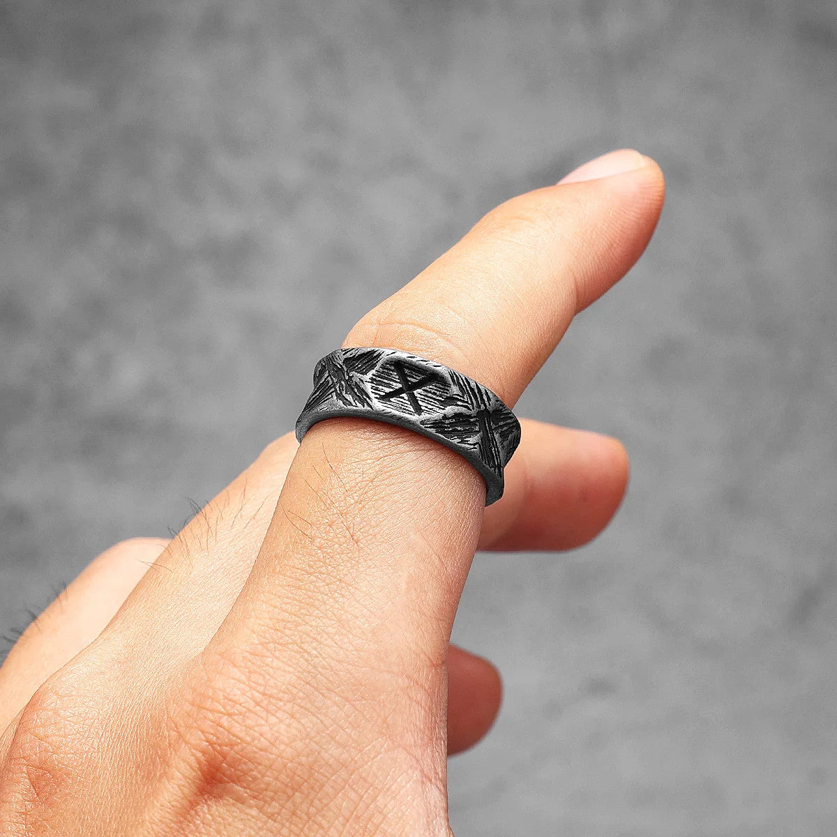 Viking Way | 316L No Fade Stainless Steel Rune Damaged look Street Wear Ring