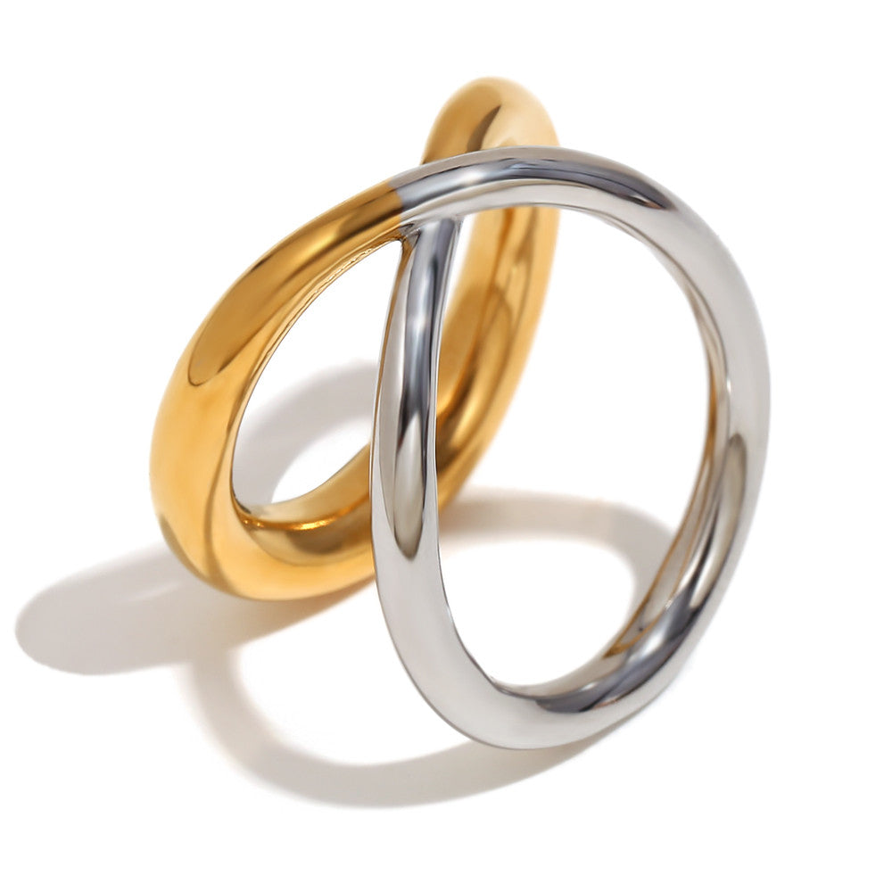 18k Gold Waterproof Stainless Steel Overlapping Double Color Stackable Rings