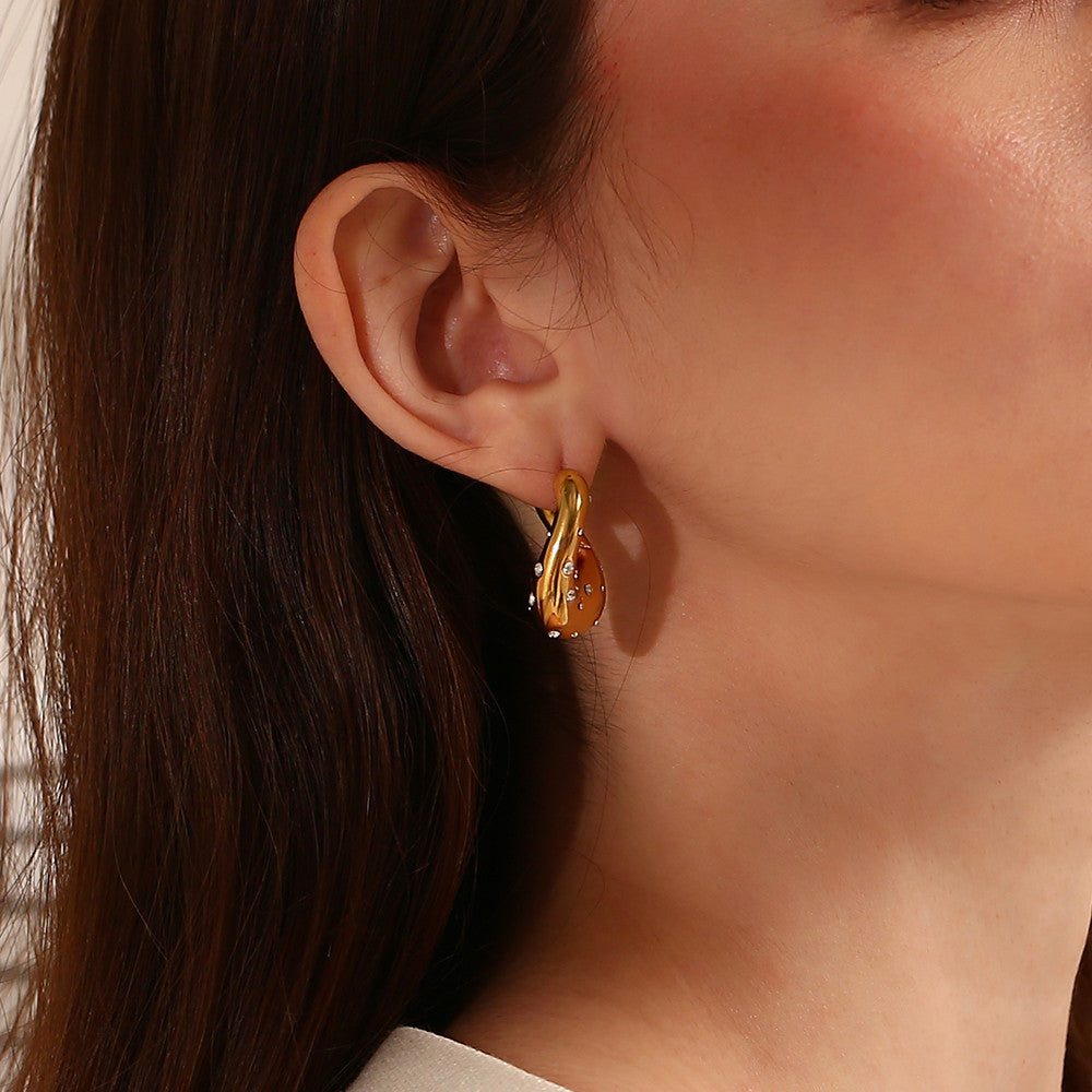 Ladies Waterproof 18k Gold Irregular Twisted Rhinestone Starry Stainless Steel Earrings