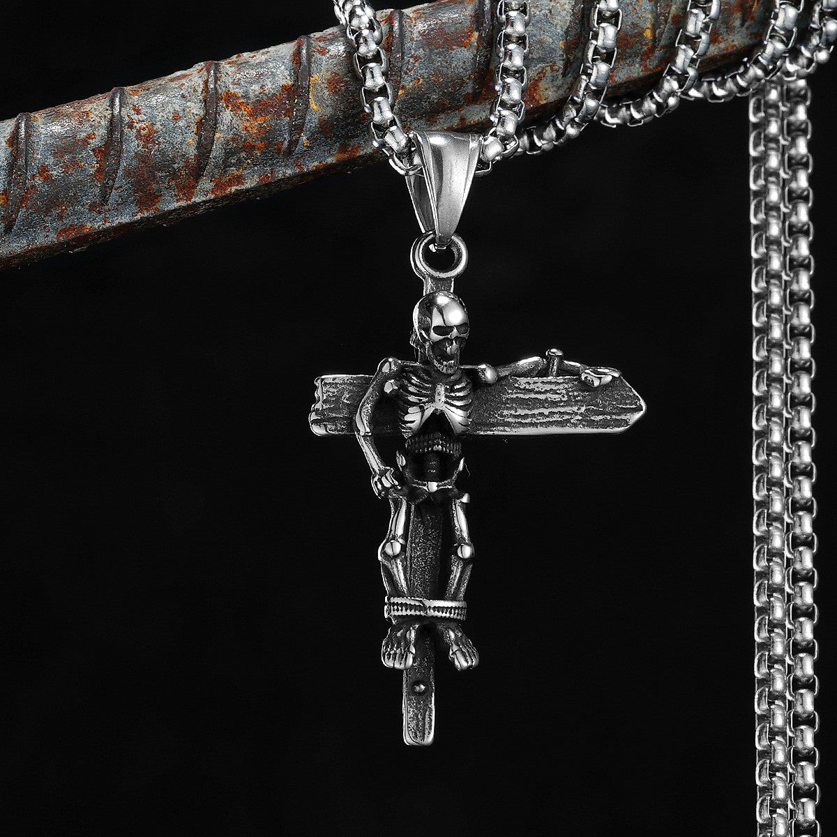 Skull Cross | 316L No Fade Stainless Steel Broken Cross Skeleton Hip Hop Street Wear Pendant
