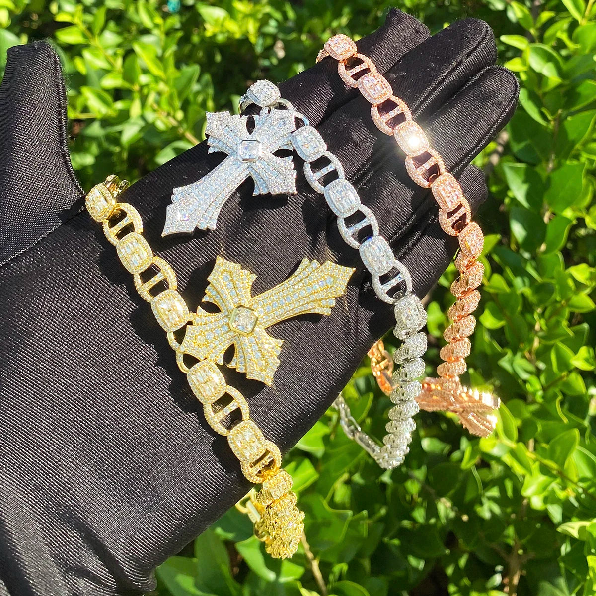 Holy Temple ll | VVS 5AA+ Centerstone Cross Iced Blinged Out Coffee Bean Link Chain