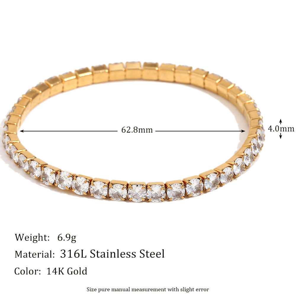 Waterproof No Fade 18k Gold Stainless Steel 3mm 4mm Elastic Square Zircon Bracelet