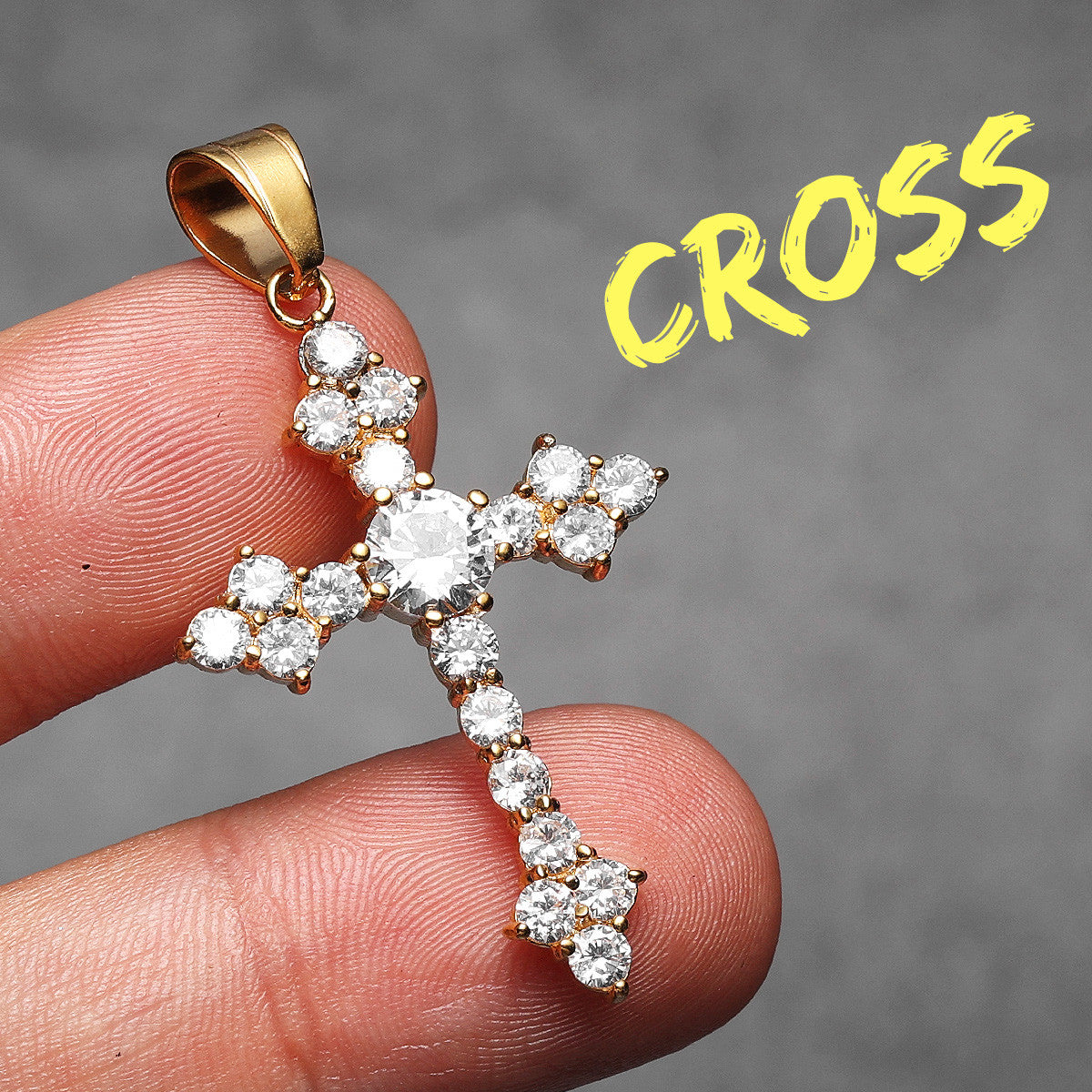 Gemstone Simple Cross | No Fade Stainless Steel Iced CZ Stone 14k Gold Bling Cross Pendant
