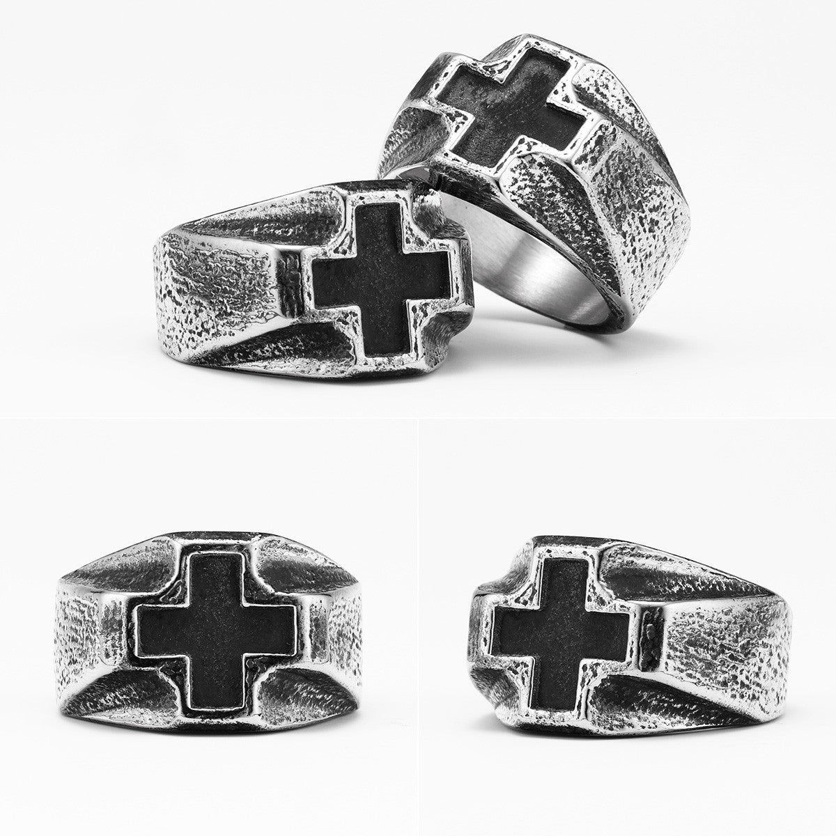 Vintage Black Cross | 316L Stainless Steel Ancient Look Amulet Style Ring