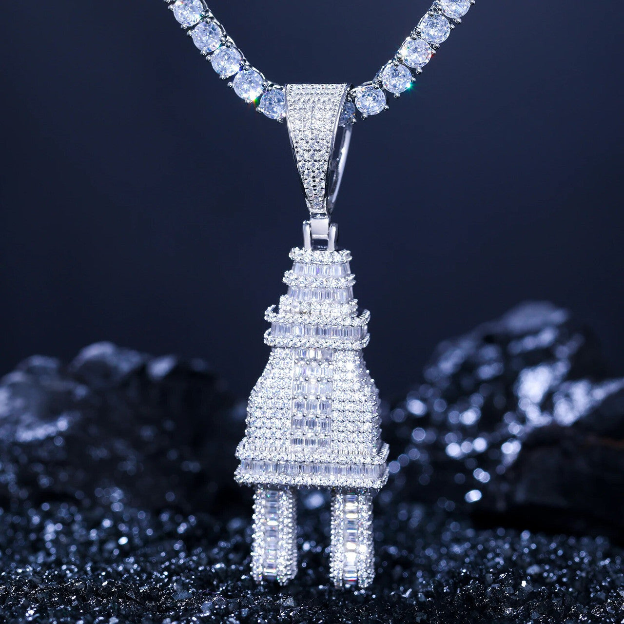 The Plug Baguette Iced Blinged Out Moissanite Diamond Solid