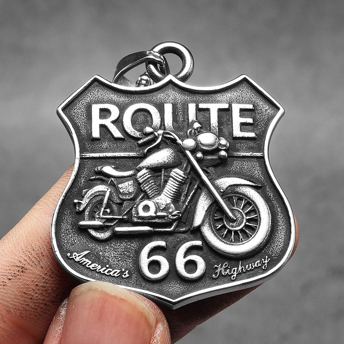 Route 66 | 316L Solid Stainless Steel Motorcycle Rider Americas Highway Street Style Pendant