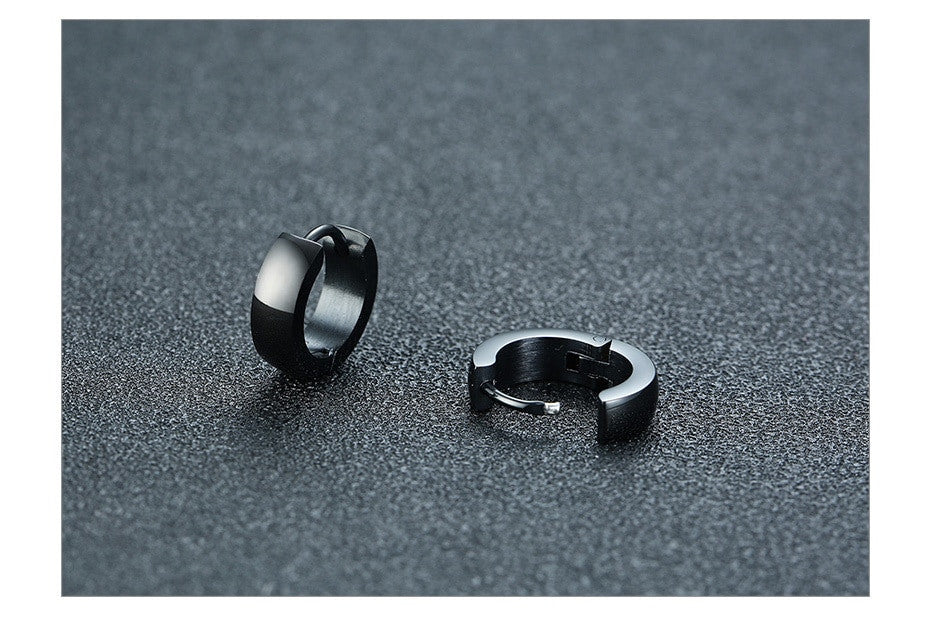 Mens Solid No Fade Stainless Steel No Fade Street Wear Huggie Hoop Earrings