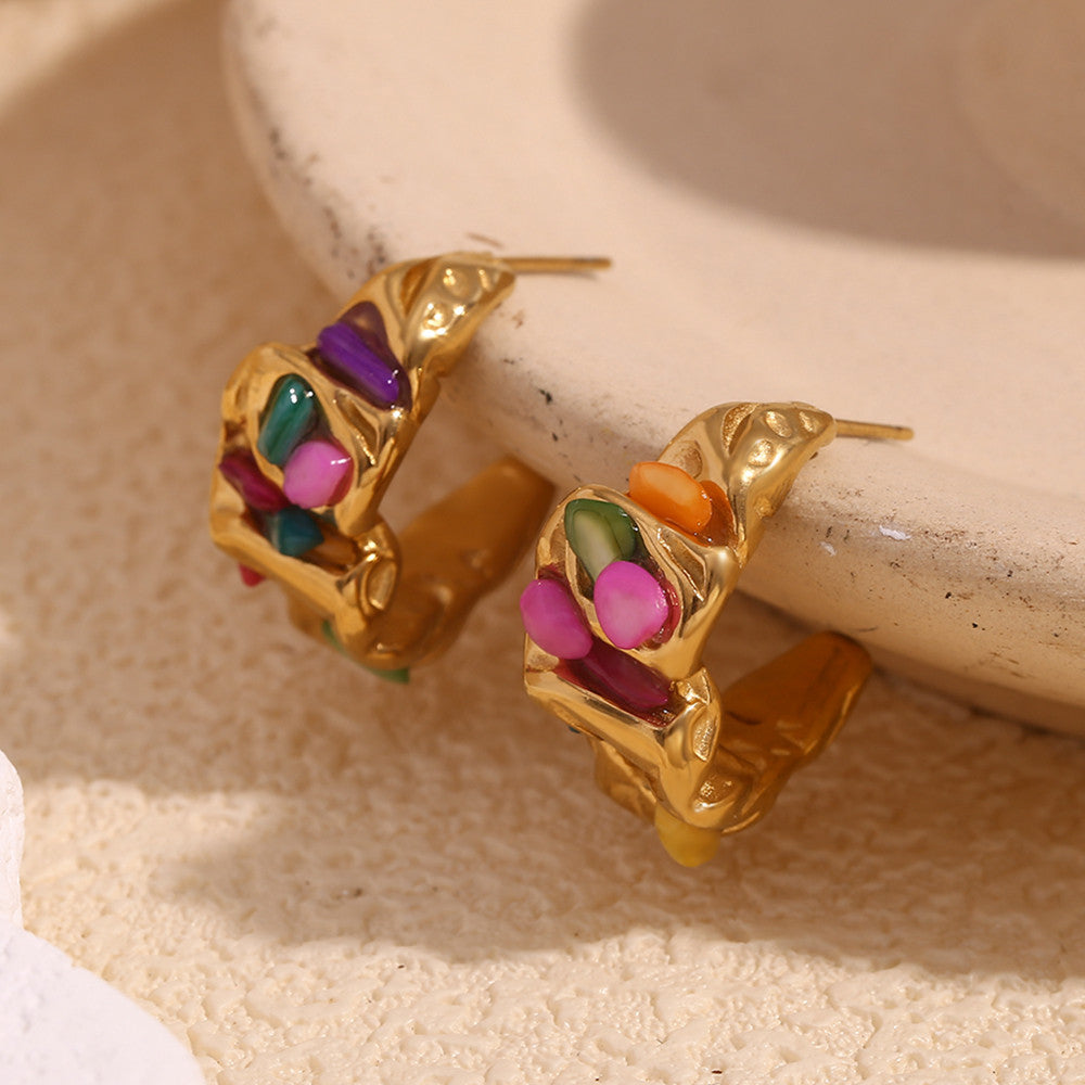 Ladies 316L Stainless Steel 18k Gold Waterproof Curved Hook Pearl Pendant Earrings