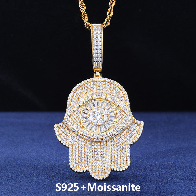 Iced Evil Eye | Moissanite Diamond Luxury 925 Silver Iced Blinged Out Fatima Hamsa Hand Pendant