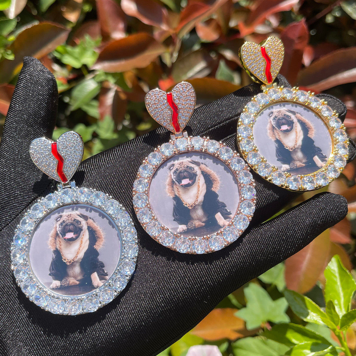 Heart's Desire | 4 Prong Set Cluster Stone Broken Heart Custom Photo Pendant