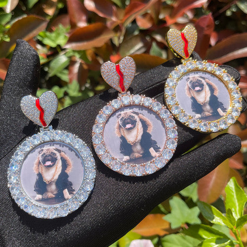Heart's Desire | 4 Prong Set Cluster Stone Broken Heart Custom Photo Pendant