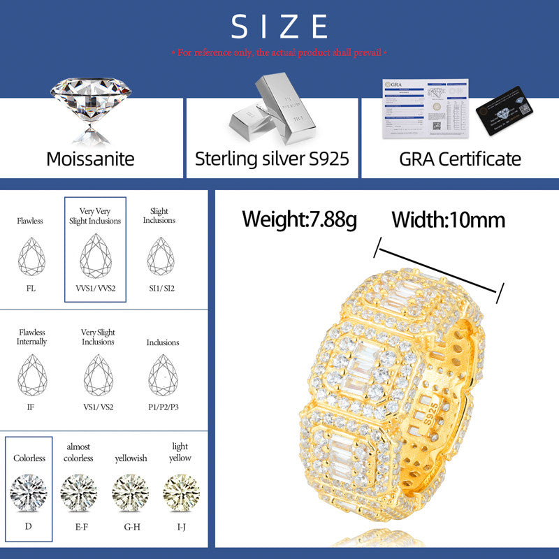 Shot Caller | Solid Silver 18k Gold Moissanite Diamond Luxury Hip Hop Mens Rings