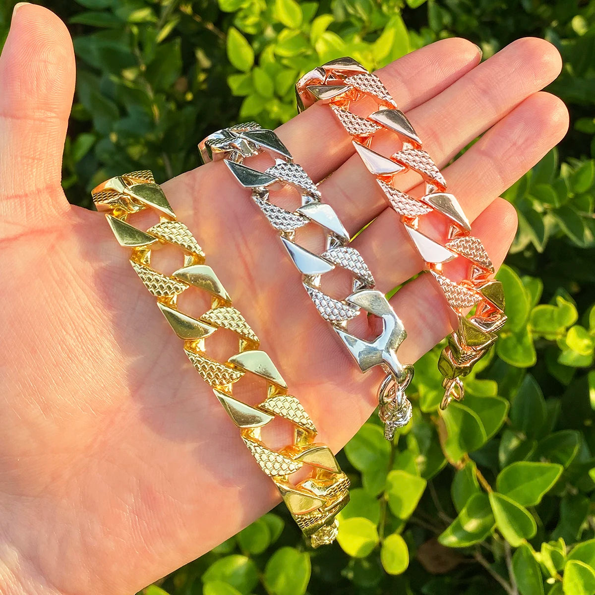 Patterned Cuban | 15mm Belcher Clasp Square Cut Designer Cuban Link Chain Bracelet