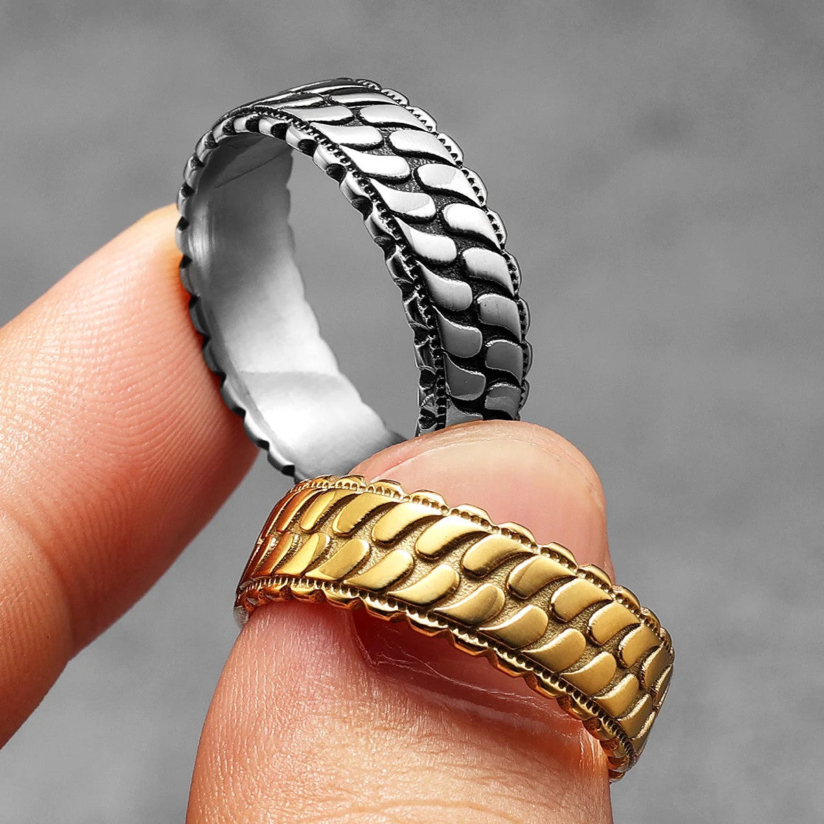 Tires | Men's 14k Gold Over Solid No Fade Stainless Steel Tire Tread Hip Hop Unique Rings