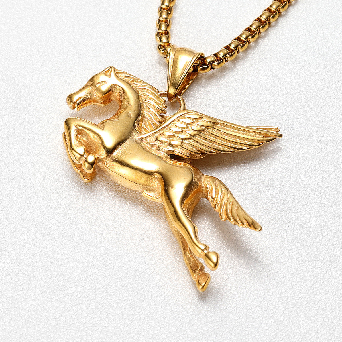Pegasus | 14k Gold Over Solid Stainless Steel Winged Horse Chain Necklace