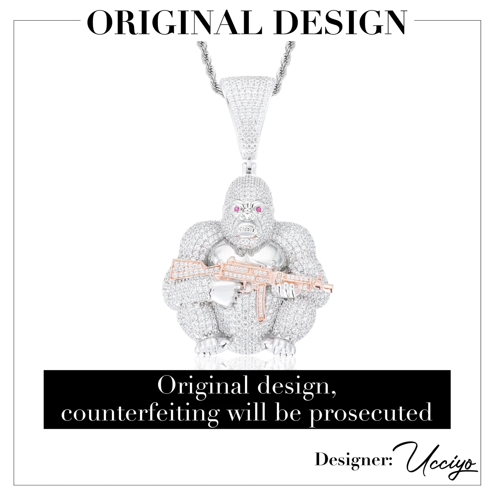 Gorilla Business | Luxury Real 925 Silver D VVS1 Moissanite Gorilla Chopper Pendant