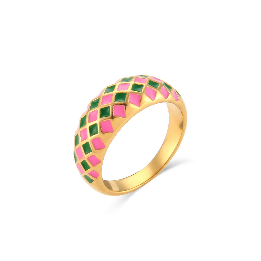 18k Gold Stainless Steel Designer Tarnish Free Colorful Checker Rings