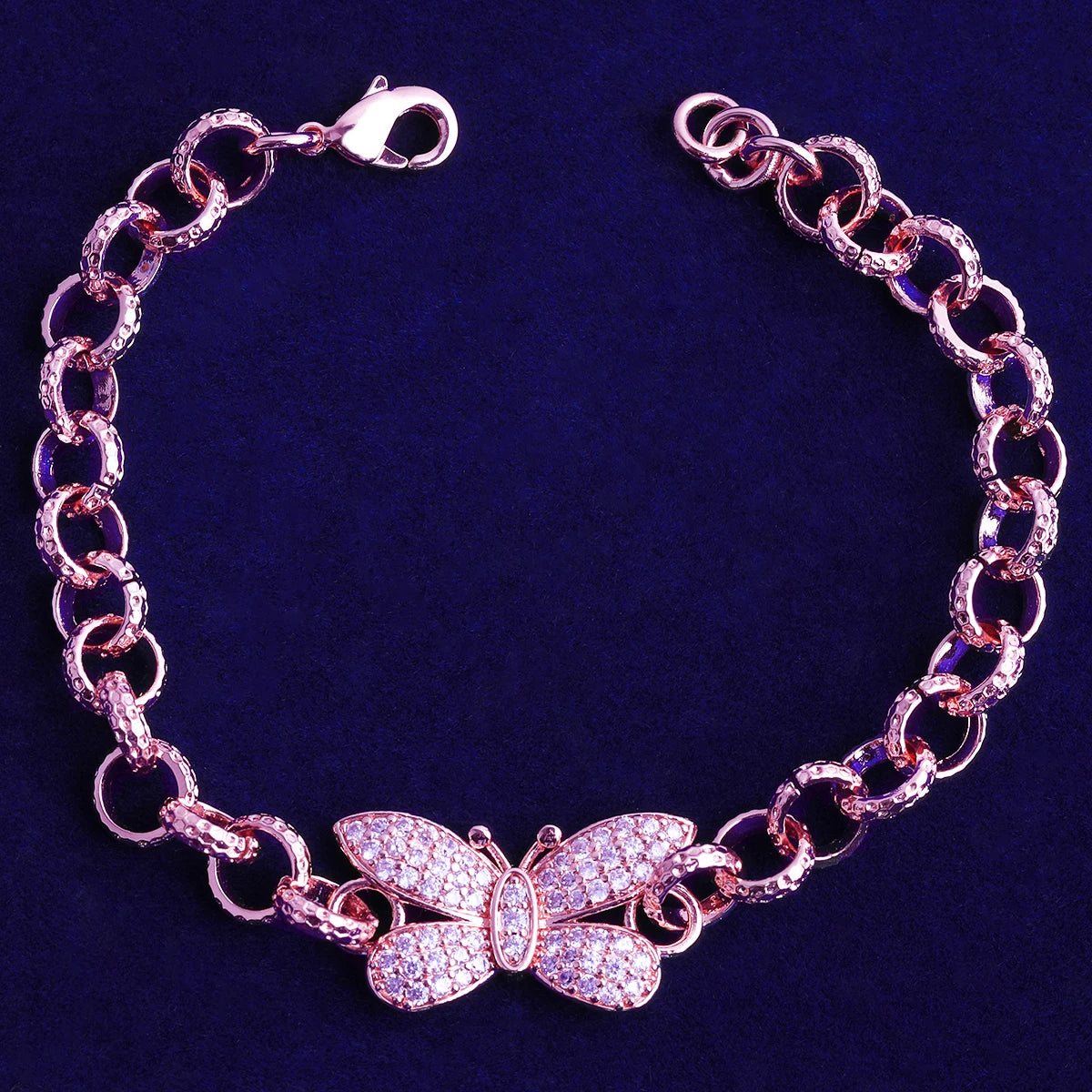 The Enchanted | VVS Diamond CZ Butterfly Iced Rolo Link Belcher Chain Bracelets