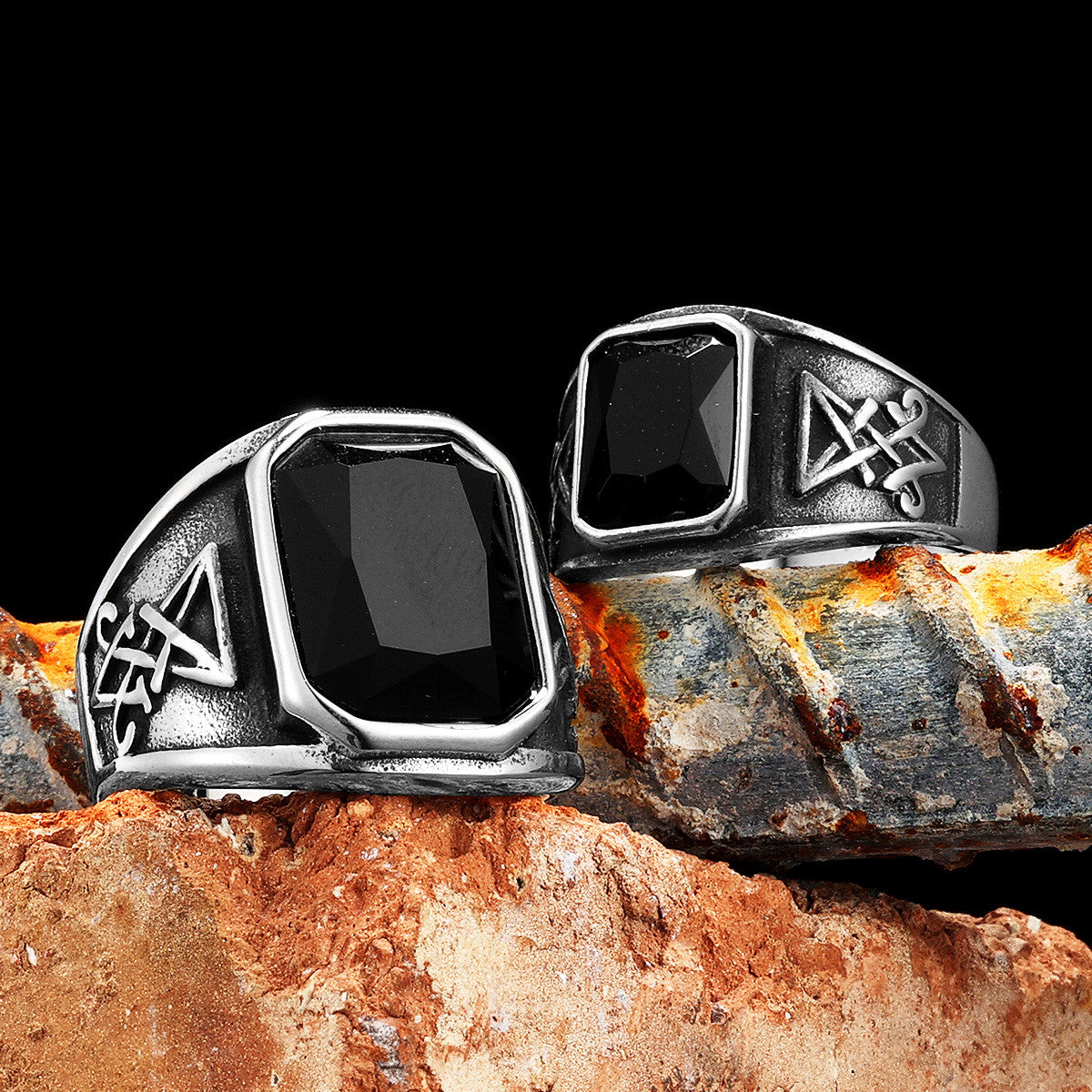 Lucifer Satan | 316L Solid Stainless Steel Black Gem Stone