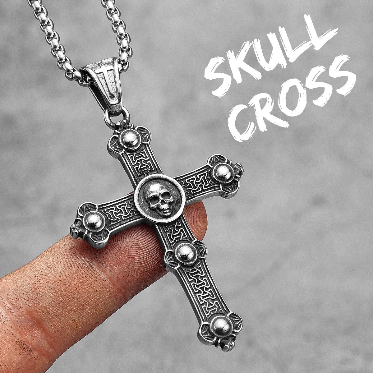 Skull Cross | 316L No Fade Stainless Steel Secret Society Cross Hip Hop Pendant