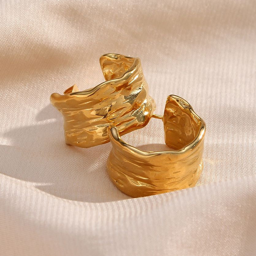 Waterproof Stainless Steel 18k Gold Wide Hoop High Fashion Bling Earrings