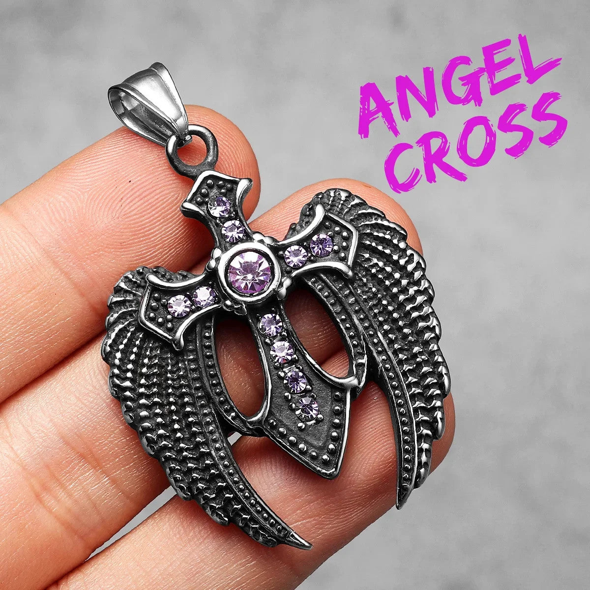 Angel Wing Cross | 316L No Fade Stainless Steel Amulet Style Hip Hop Pendant