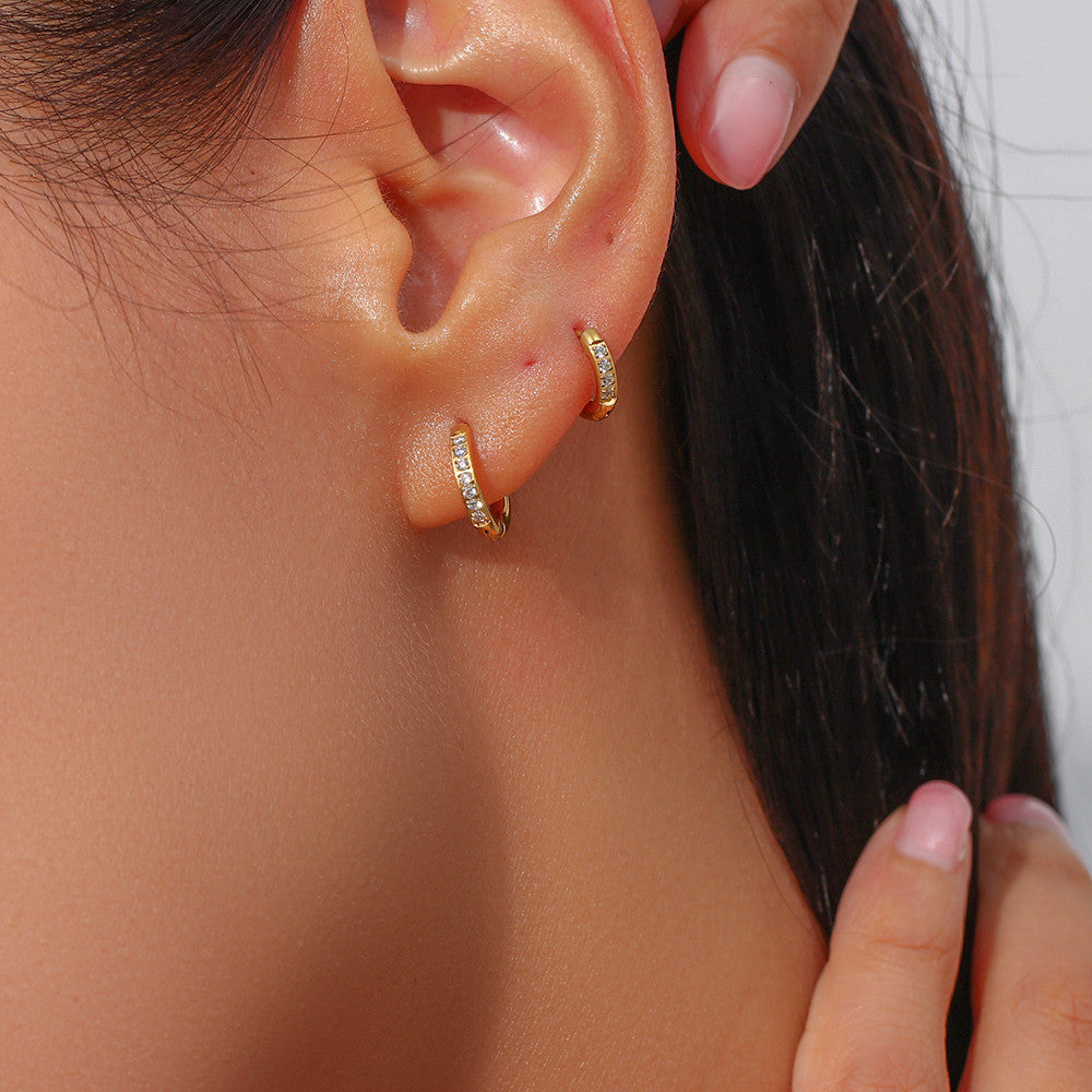 Crystal Paved | Gold Gemstone Huggie Hoop No Fade Waterproof Stainless Steel Hoop Earrings