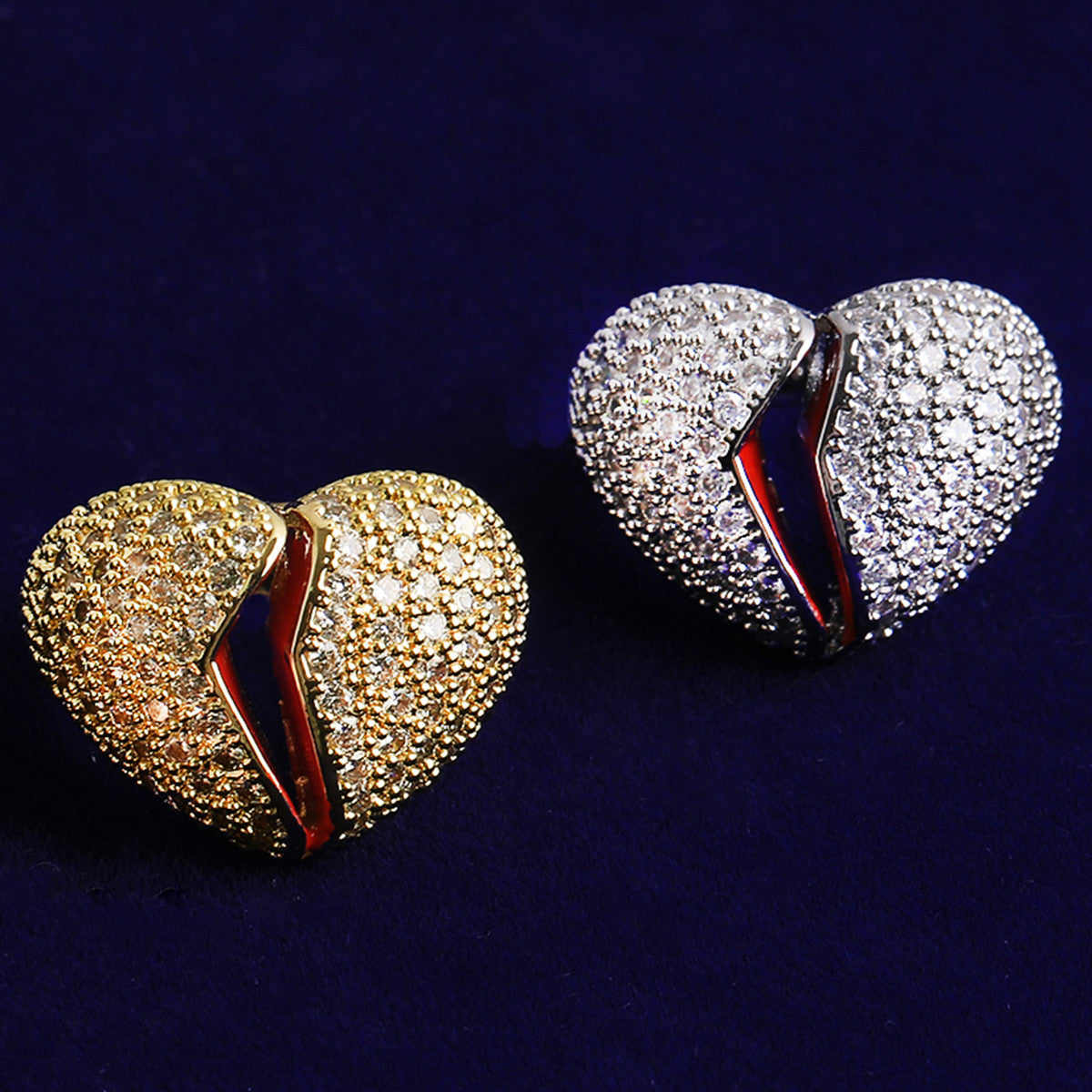 Heart Break | 24k 925 Silver Rose Gold VVS Diamond CZ Heart Broken Hip Hop Rings