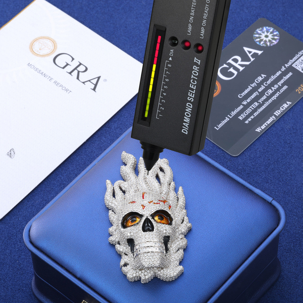 Fire Skull | Solid Sterling Silver VVS Diamond Moissante Hip Hop Pendant