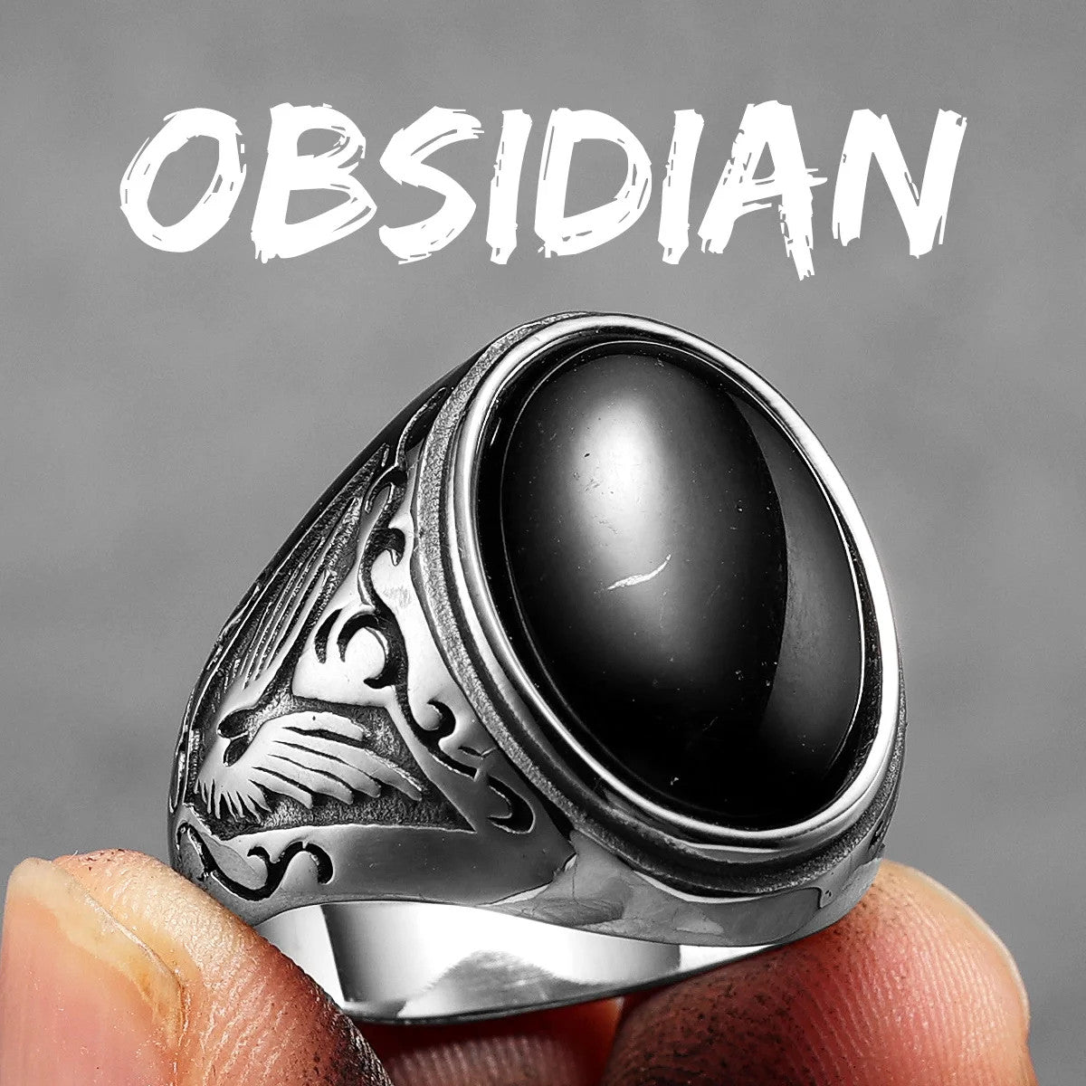 Luxury Turquoise Black Obsidian Solid Stainless Steel No Fade Rings