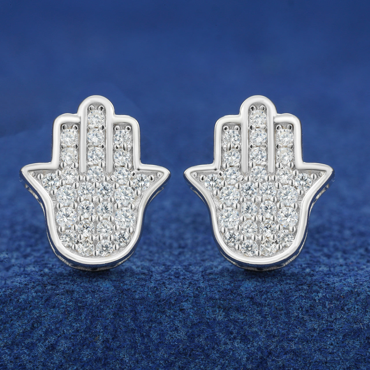 Mystic Hand | Moissanite Diamond 24k Gold Solid Silver Fatima Hamsa Hands Stud Earrings