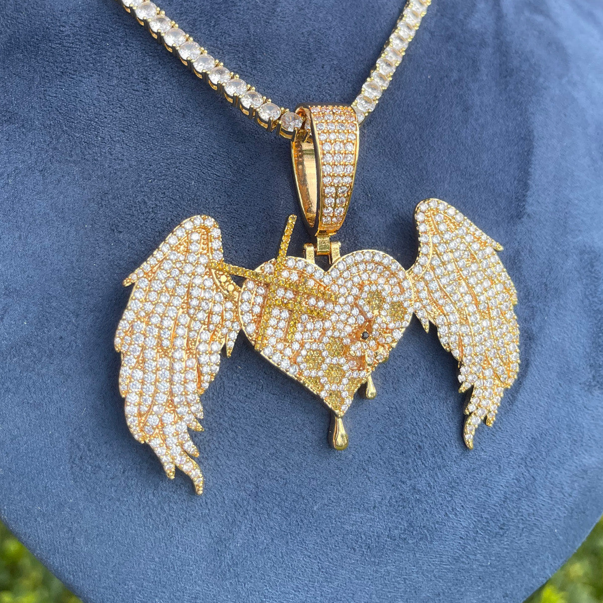 The SweetHeart | VVS Diamond CZ Honey Bee Drip Winged Heart Designer Necklace