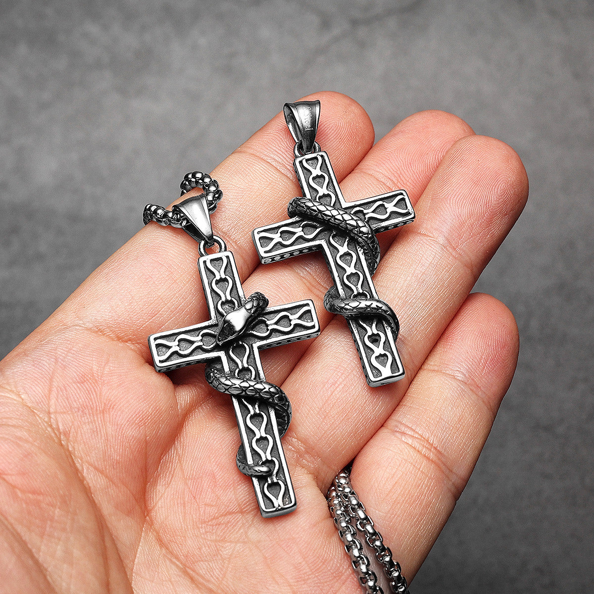 Snake Cross | Street Wear 316L No Fade Stainless Steel Good vs Evil Cross Pendant