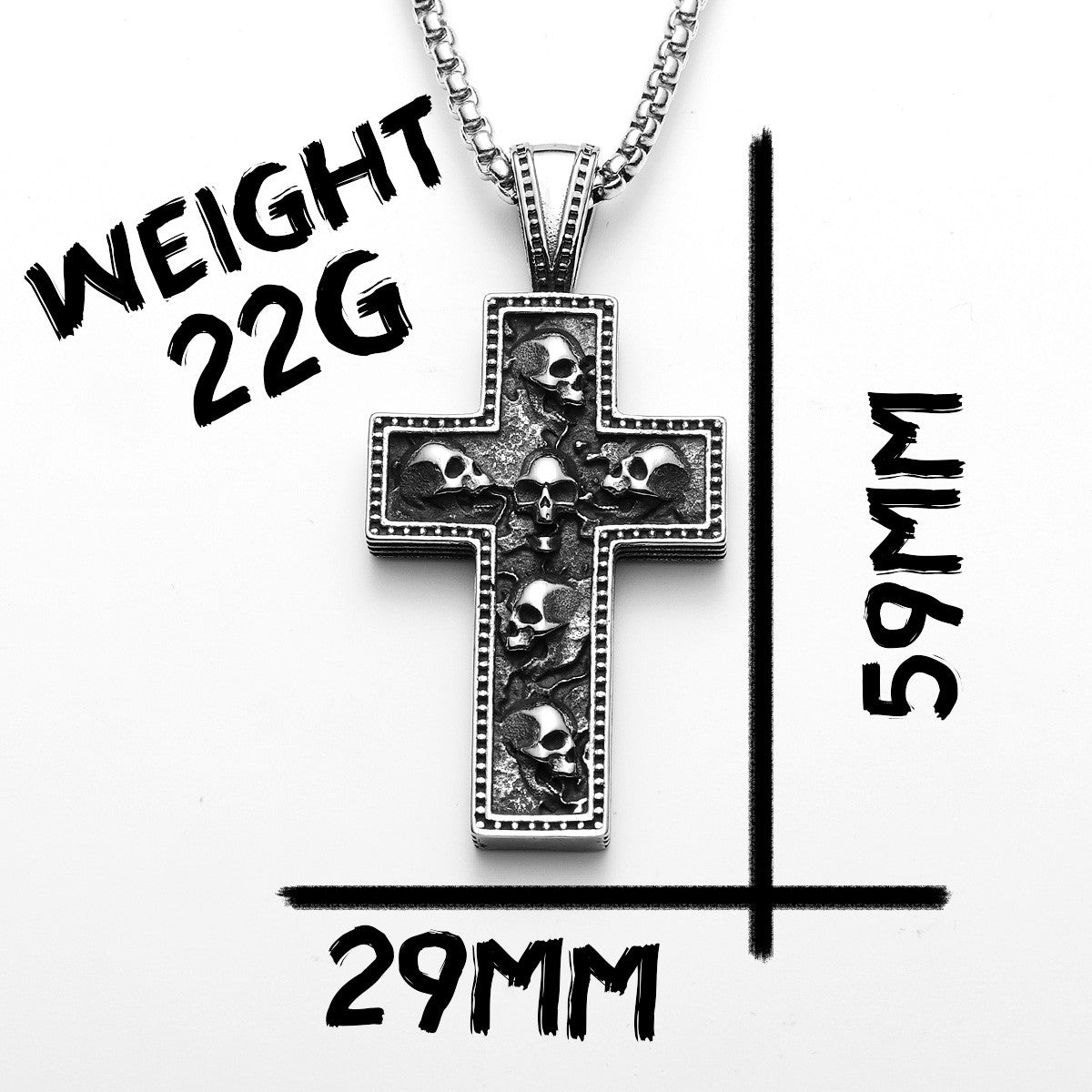 Skull Textured Cross | 316L No Fade Stainless Steel Embedded Skulls Hip Hop Pendant