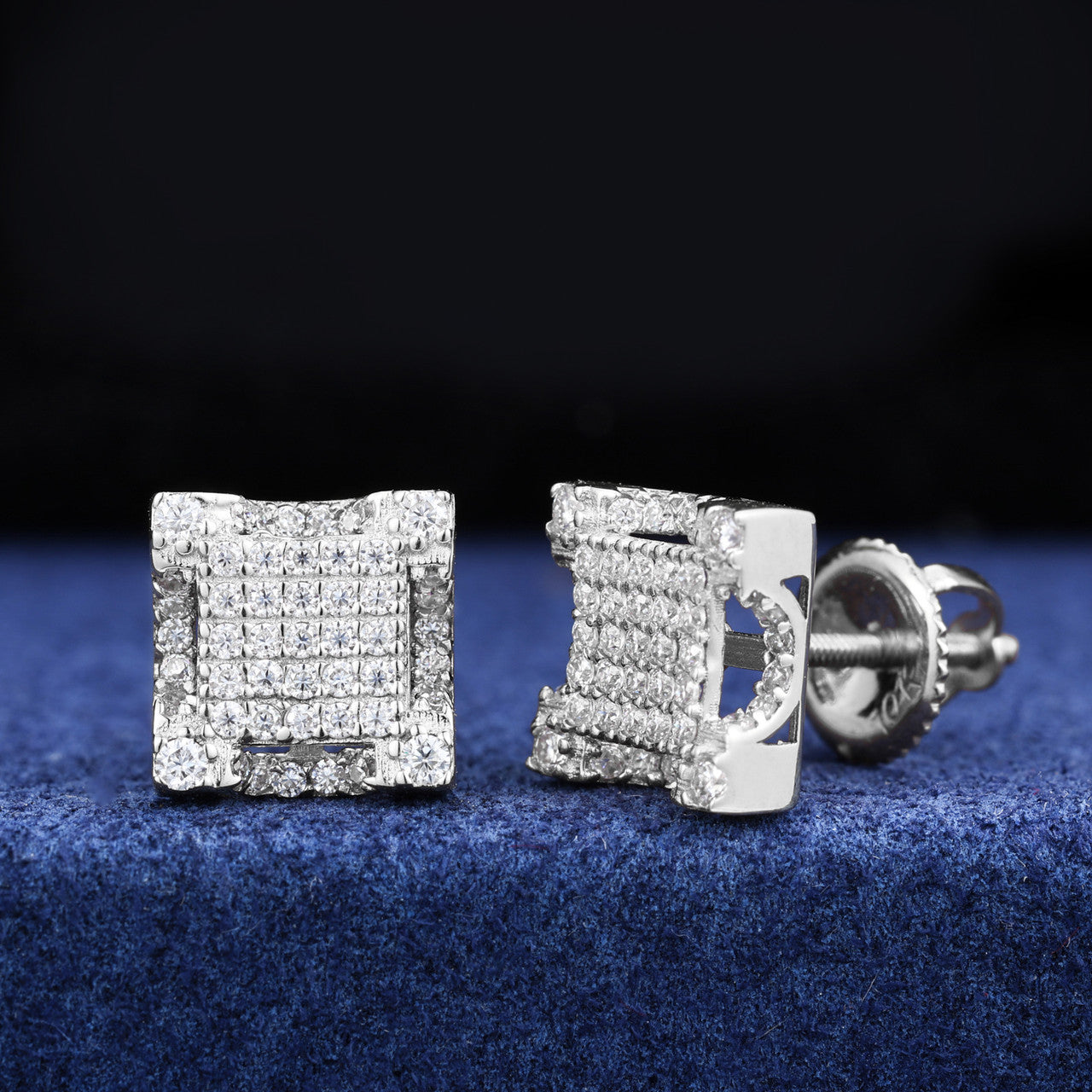 Four Cornered | Moissanite Diamond Prong Set 10k White Gold Hip Hop Earrings