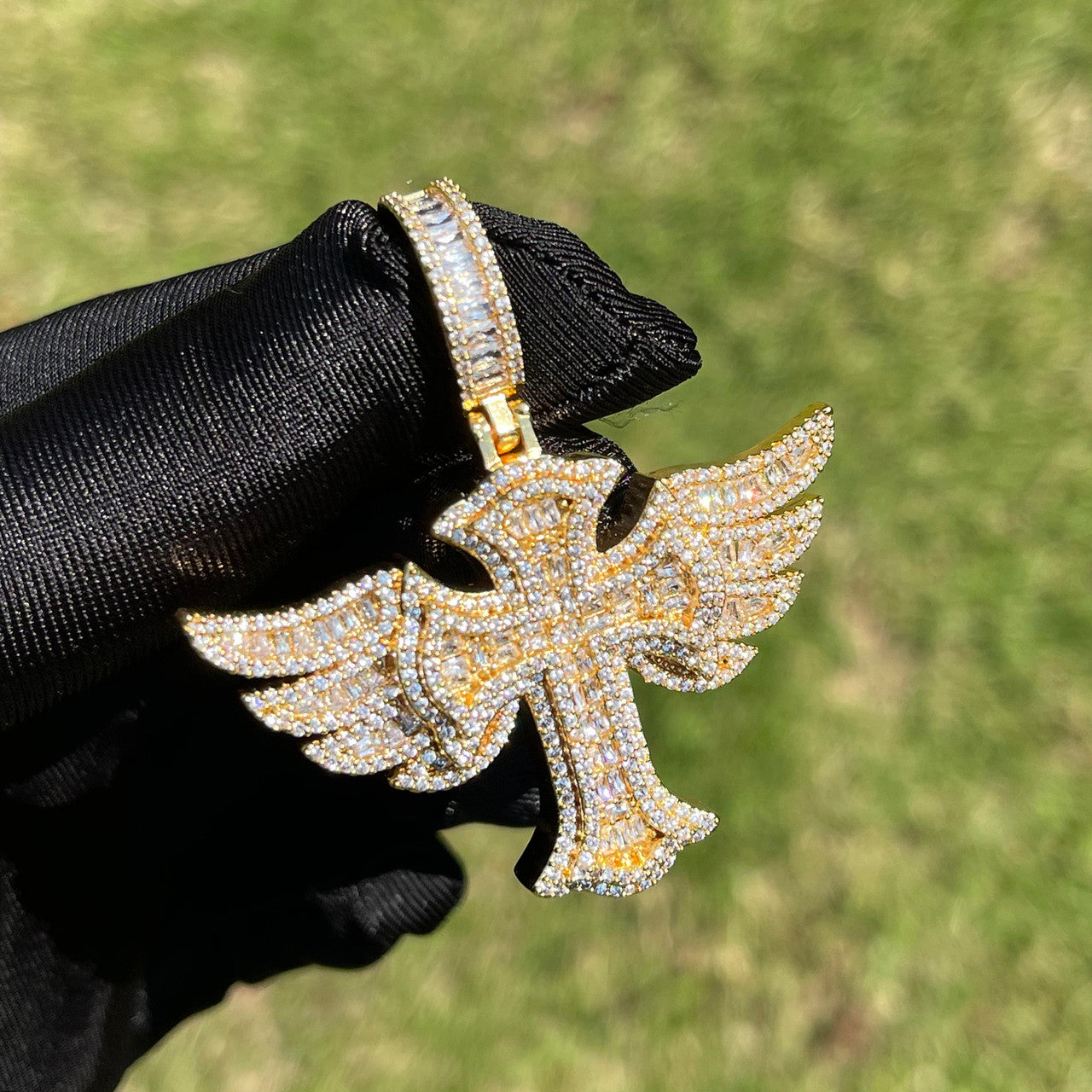 The Savior | VVS Diamond CZ Prong Set Winged Cross Iced Blinged Out Pendant