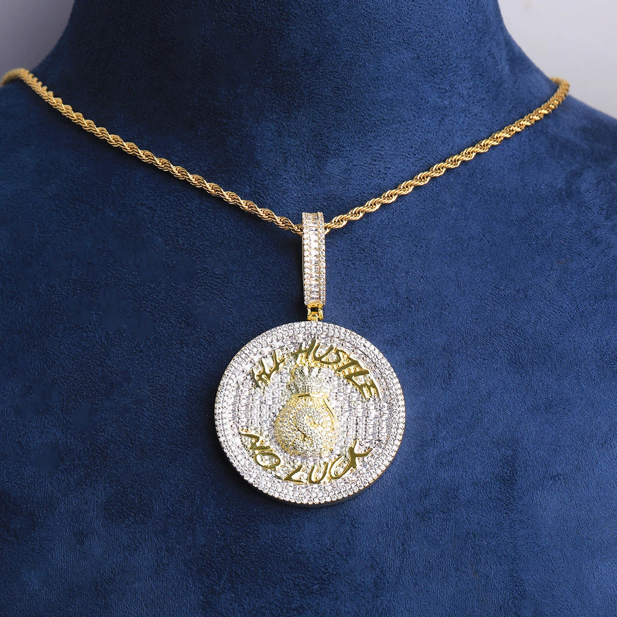 All Hustle No Luck | VVS Diamond CZ Iced Blinged Out Hip Hop Pendant