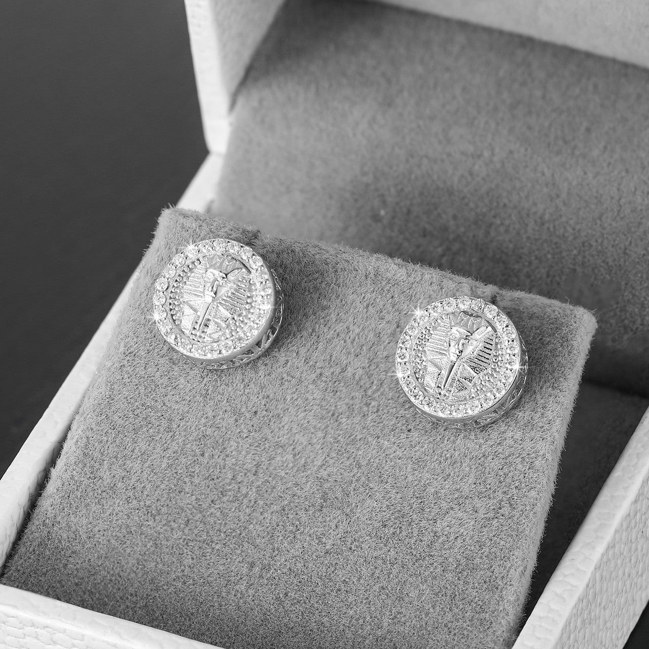 Mens 18k Gold 925 Sterling Silver Flooded Ice Lab Diamond Hip Hop Pharaoh Iced Earrings