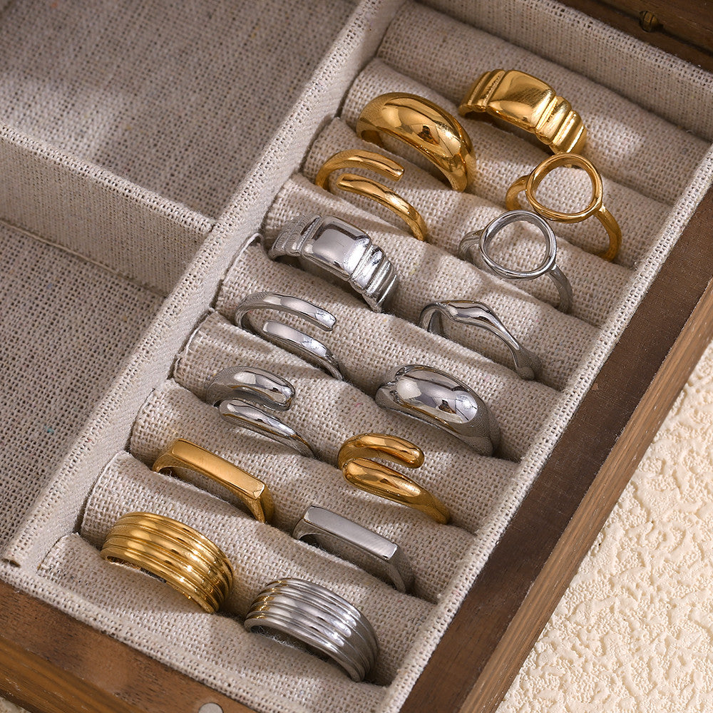 Women's 18k Gold Waterproof Stainless Steel Opening Cocktail Ring