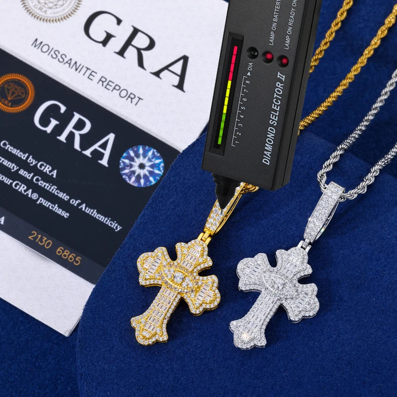All Seeing Cross | 925 Sterling Silver D VVS1 Moissanite All Seeing Eye Hip Hop Cross Pendant