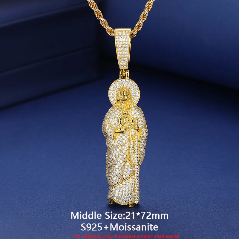 San Judas Tadeo | Solid 925 Sterling Silver Moissanite Diamond Spiritual Hip Hop Pendant