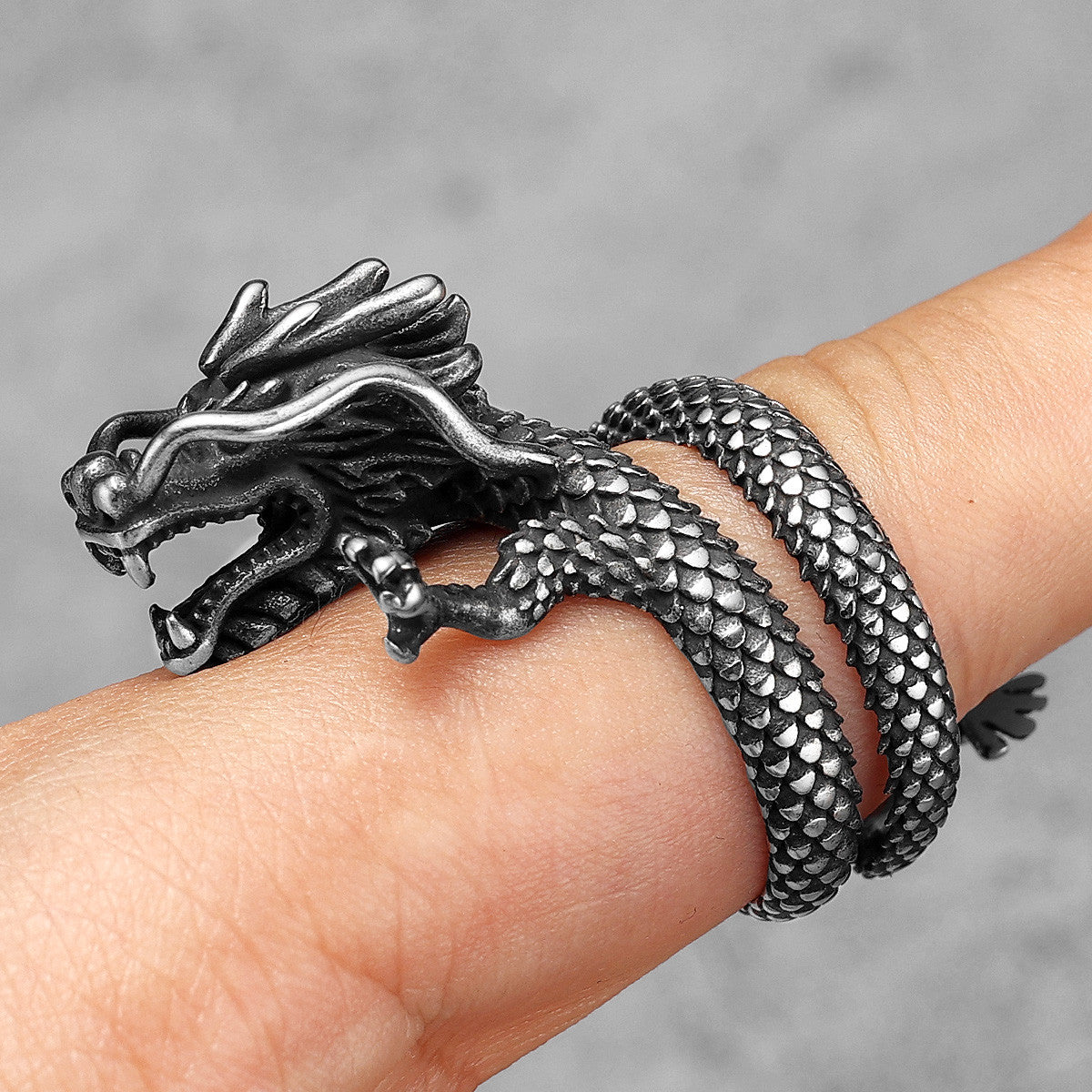 Little Dragon | Solid 316L No Fade Stainless Steel Chinese Dragon Mens Rings