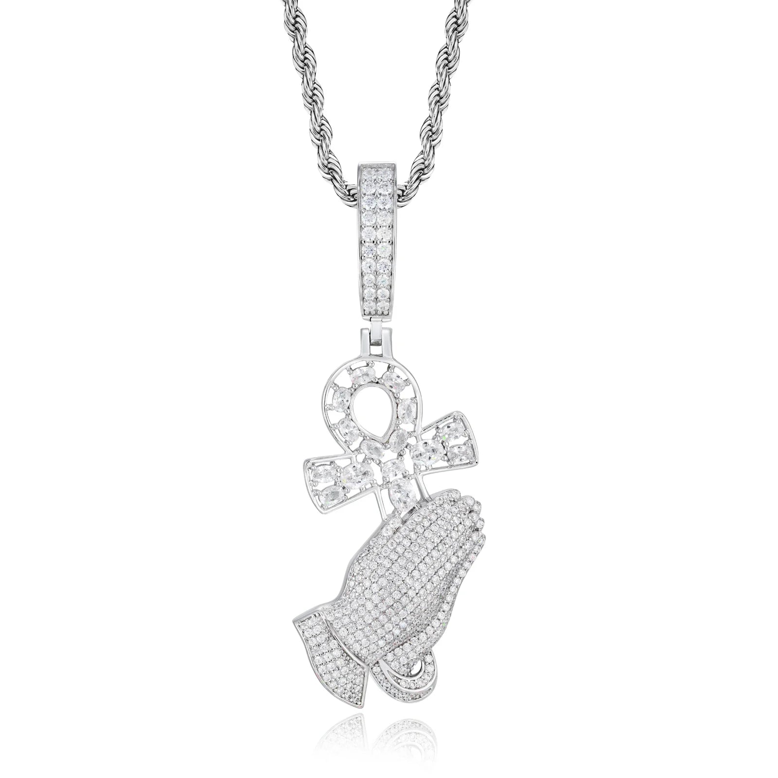 OG Praying Hands | Ancient African Moissanite Diamond Original Ankh Cross Prayer Hand Pendant
