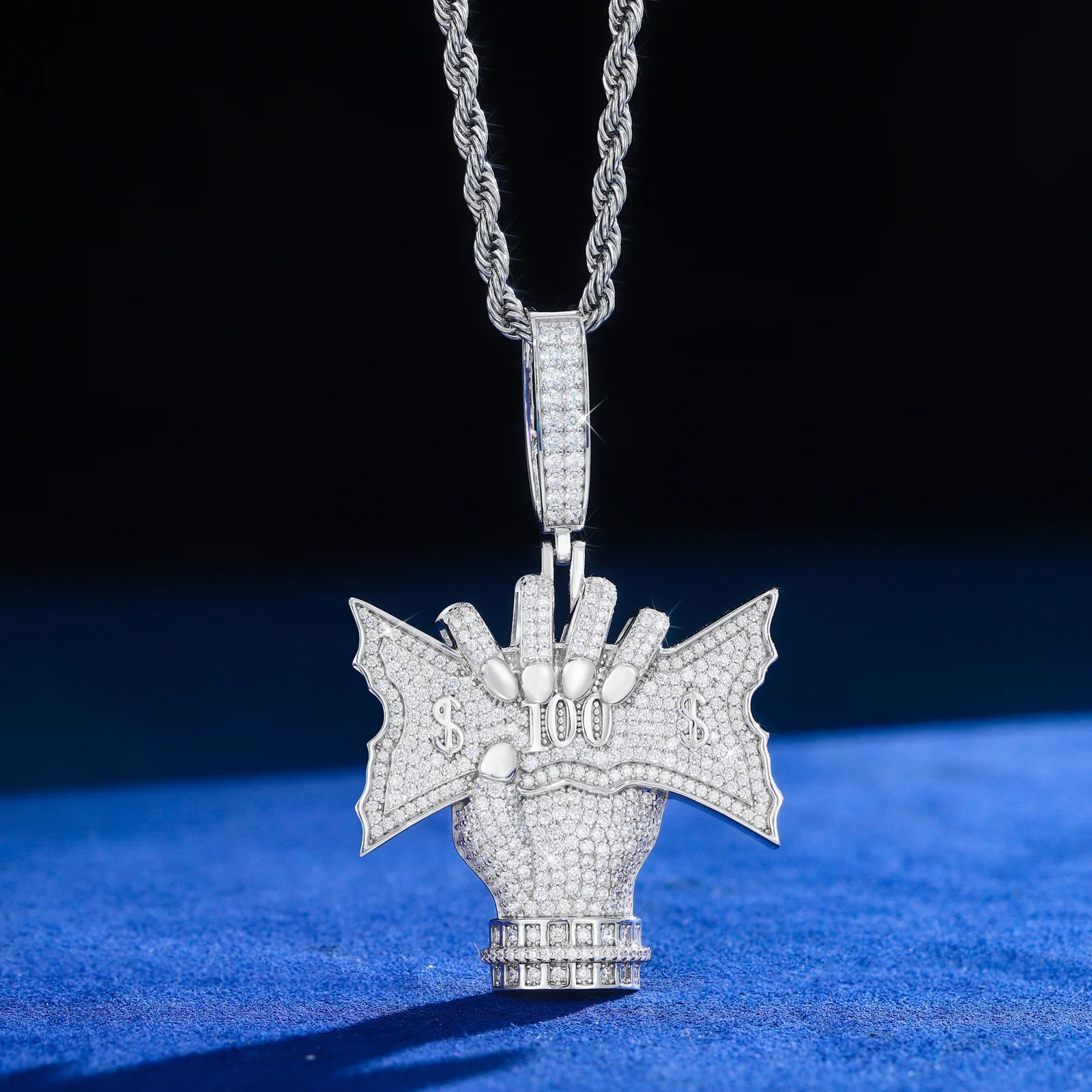 Cliched Money Fist | VVS Moissanite Diamond 925 Sterling Silver Blinged Out Money Hand Pendant