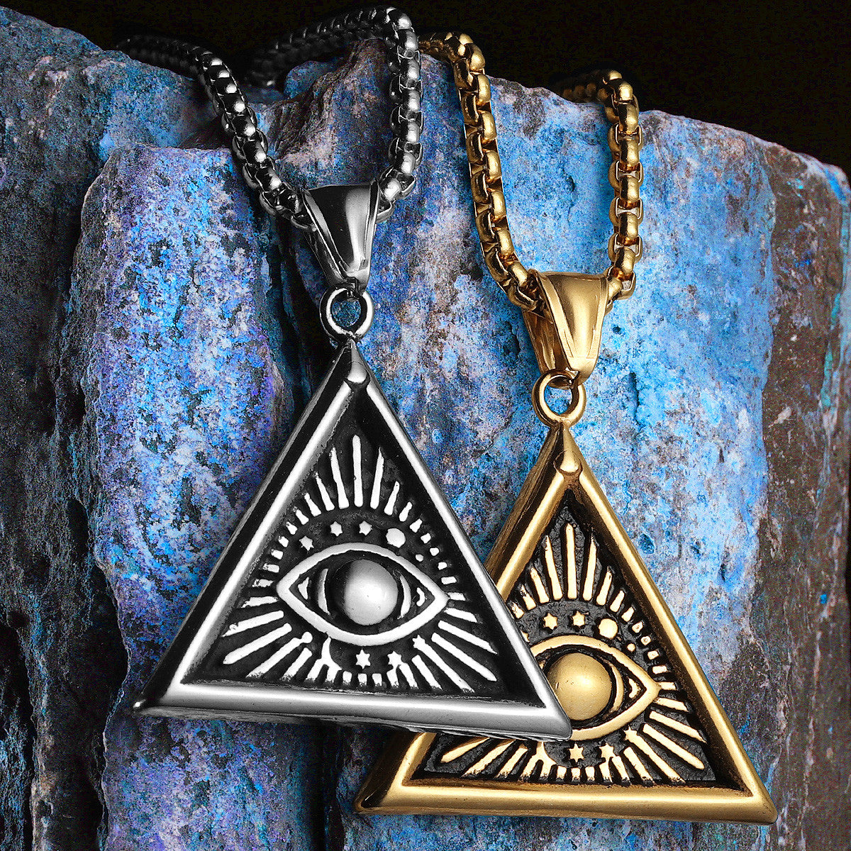 Masonic | 14k Gold Over Solid Stainless Steel Illuminati Eye Amulet Street Wear Pendant