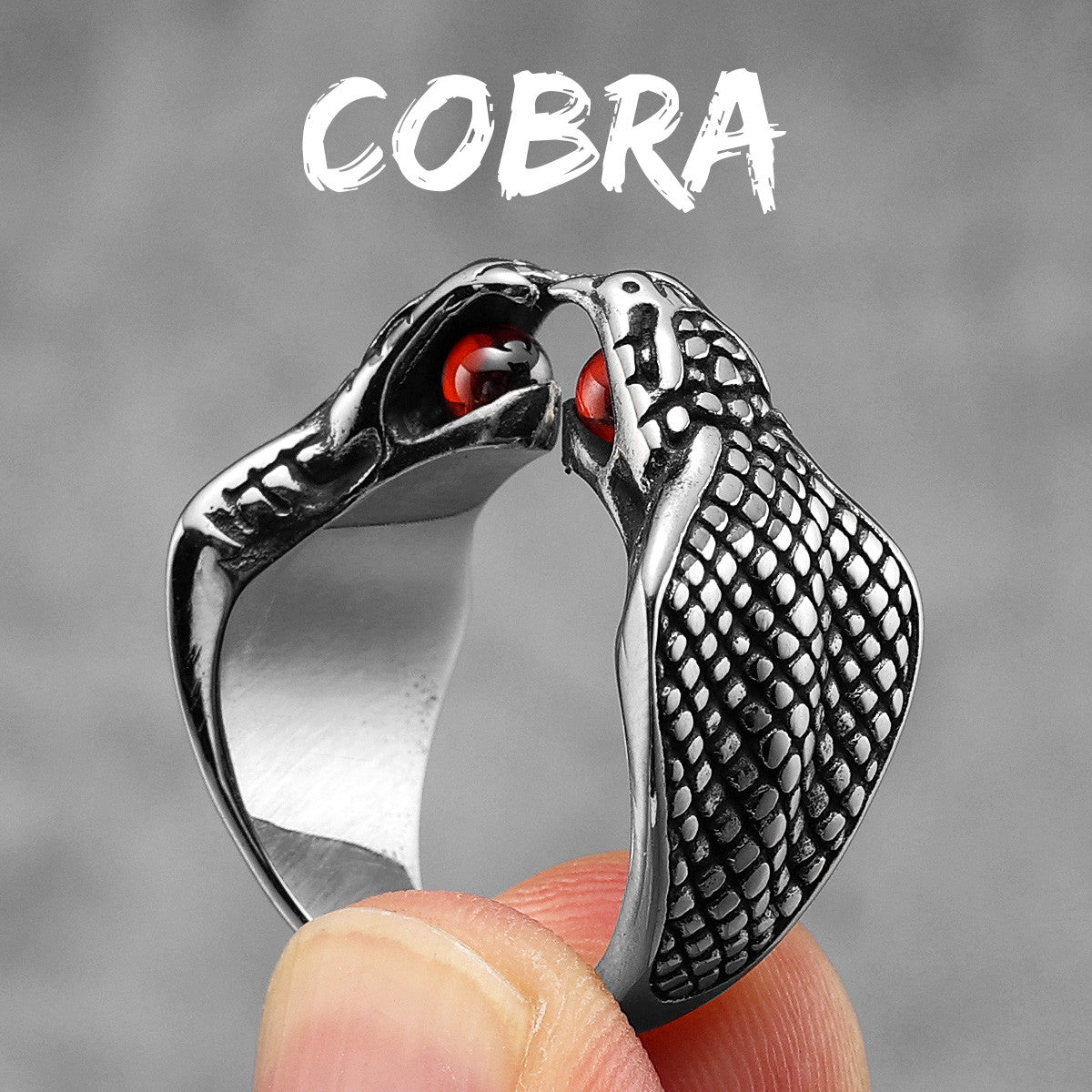 Mens No Fade Open Mouth Double Cobra Fang Stainless Steel Streetwear Rings