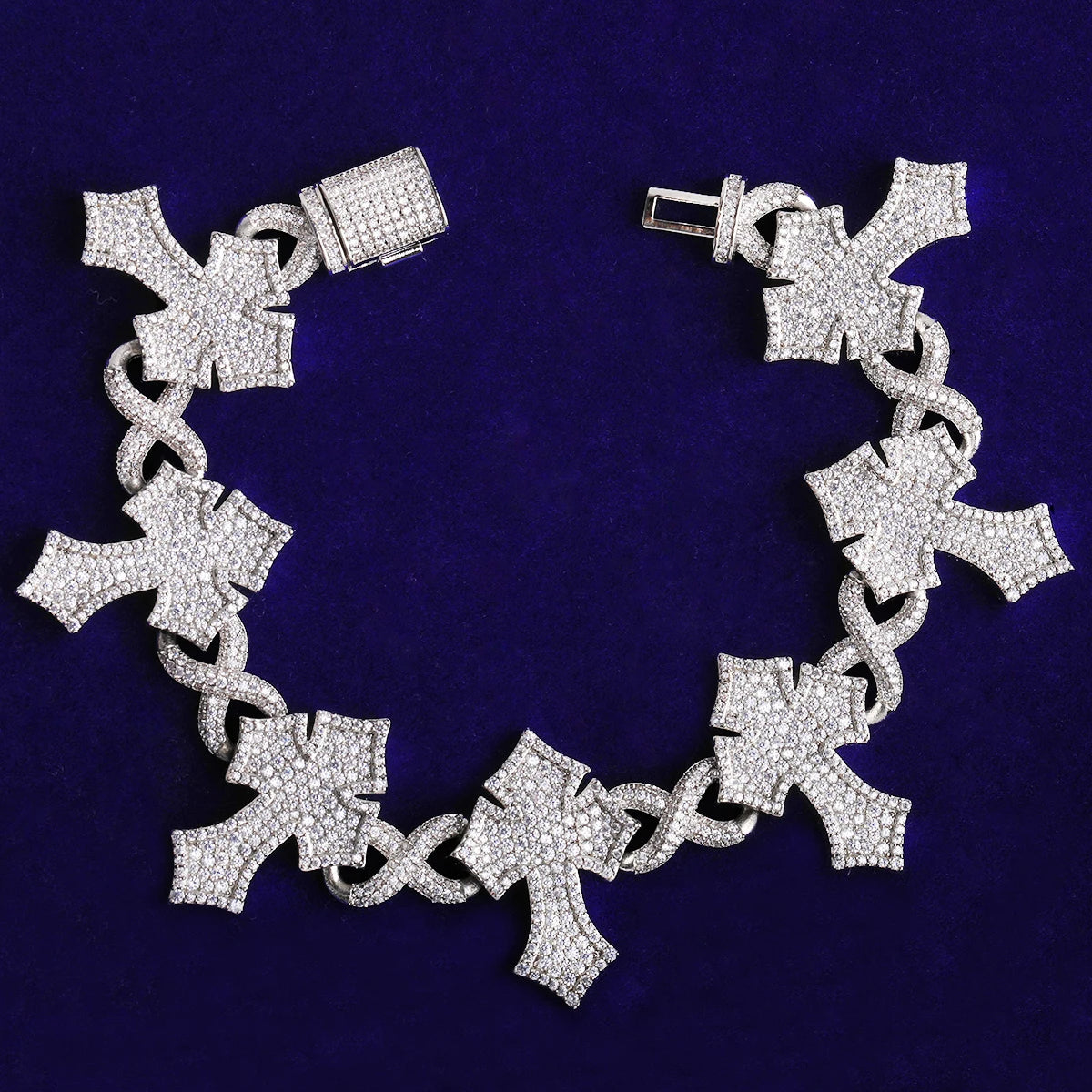 Passion Cross | Flooded Ice 5AA+ VVS CZ Diamond Infinity Link Cross Bracelet