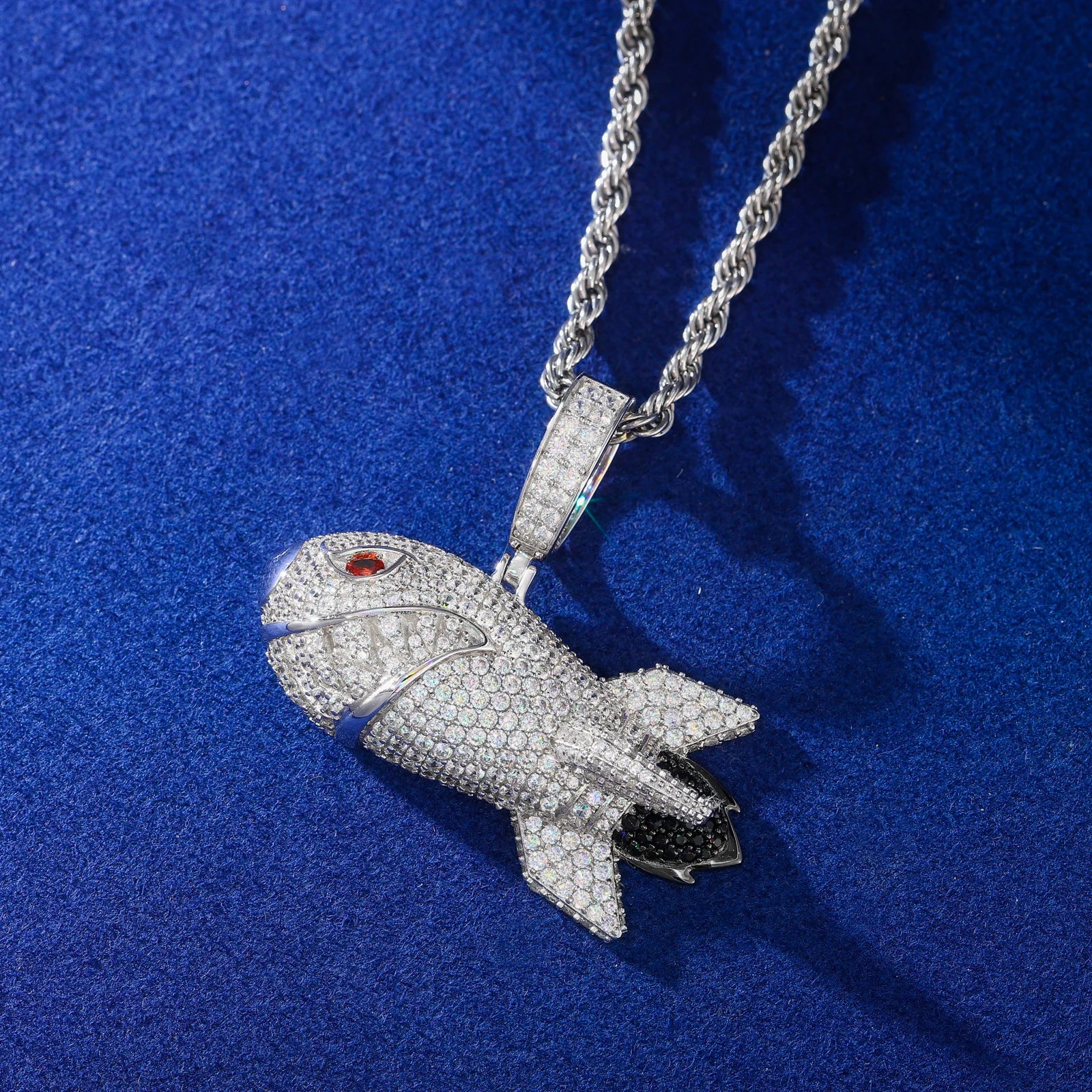 Missile Shark | 925 Sterling Silver Moissanite Hip Hop Shark Missile Hip Hop Pendant