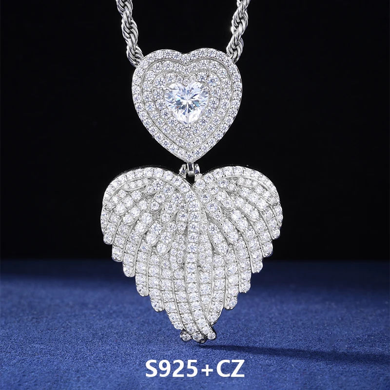 Angel Love | Moissanite Diamond 925 Sterling Silver Angel Wings Heart Pendant