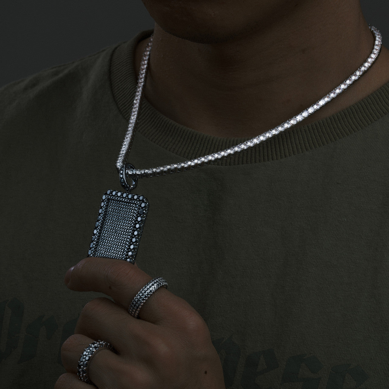 All Black Everything | Moissanite Diamond 925 Silver Iced Blinged Out Dog Tag Hip Hop Pendant